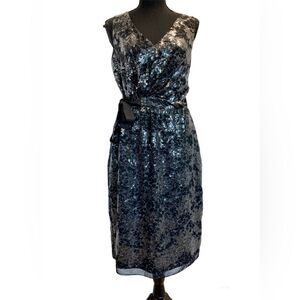 Elie Tahari Brown black sequin leopard print sleeveless cocktail dress Sz 10